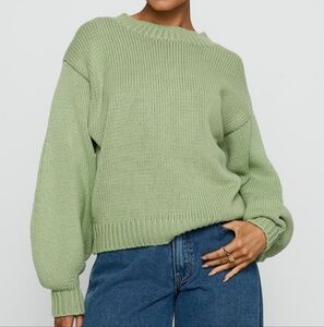 Princess Polly Harmony Balloon Sleeve Knit Sweater Sage